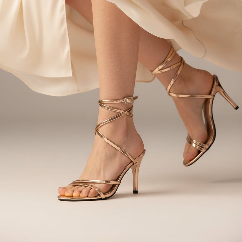 FIG Roe — Rose Gold Metallic Wrap Ankle Strap Stiletto