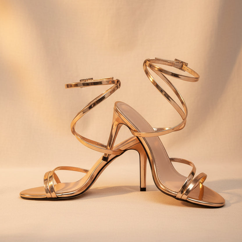 FIG Roe — Rose Gold Metallic Wrap Ankle Strap Stiletto