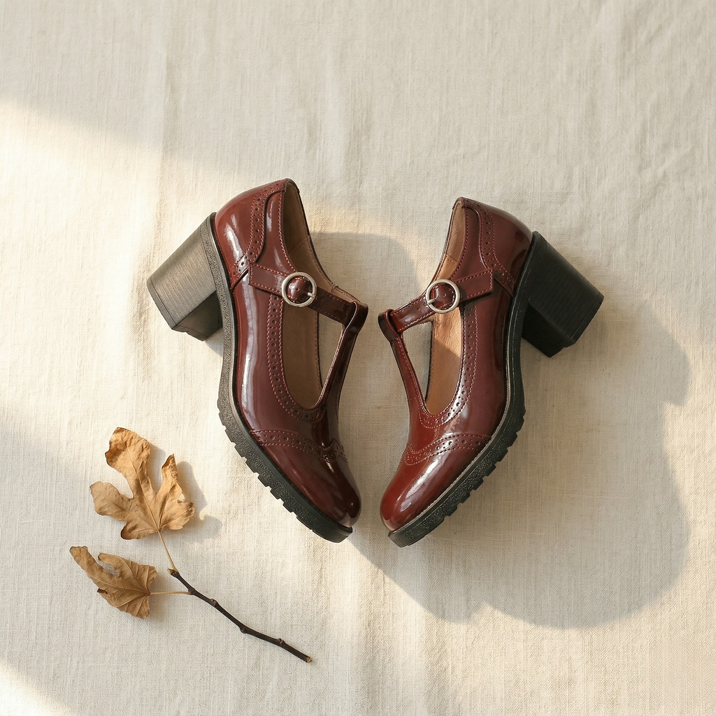 FIG Roux — Patent Brogue T-Bar Mary Jane Heel