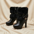 FIG Noir — Faux Fur Bow Chain Stiletto Boot