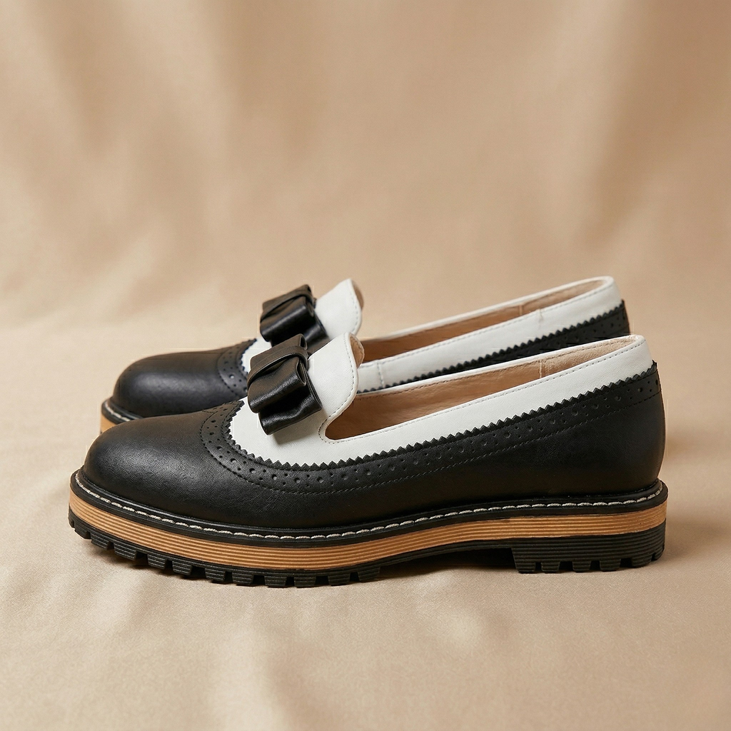 FIG Noire - Two-Tone Bow Brogue Loafer