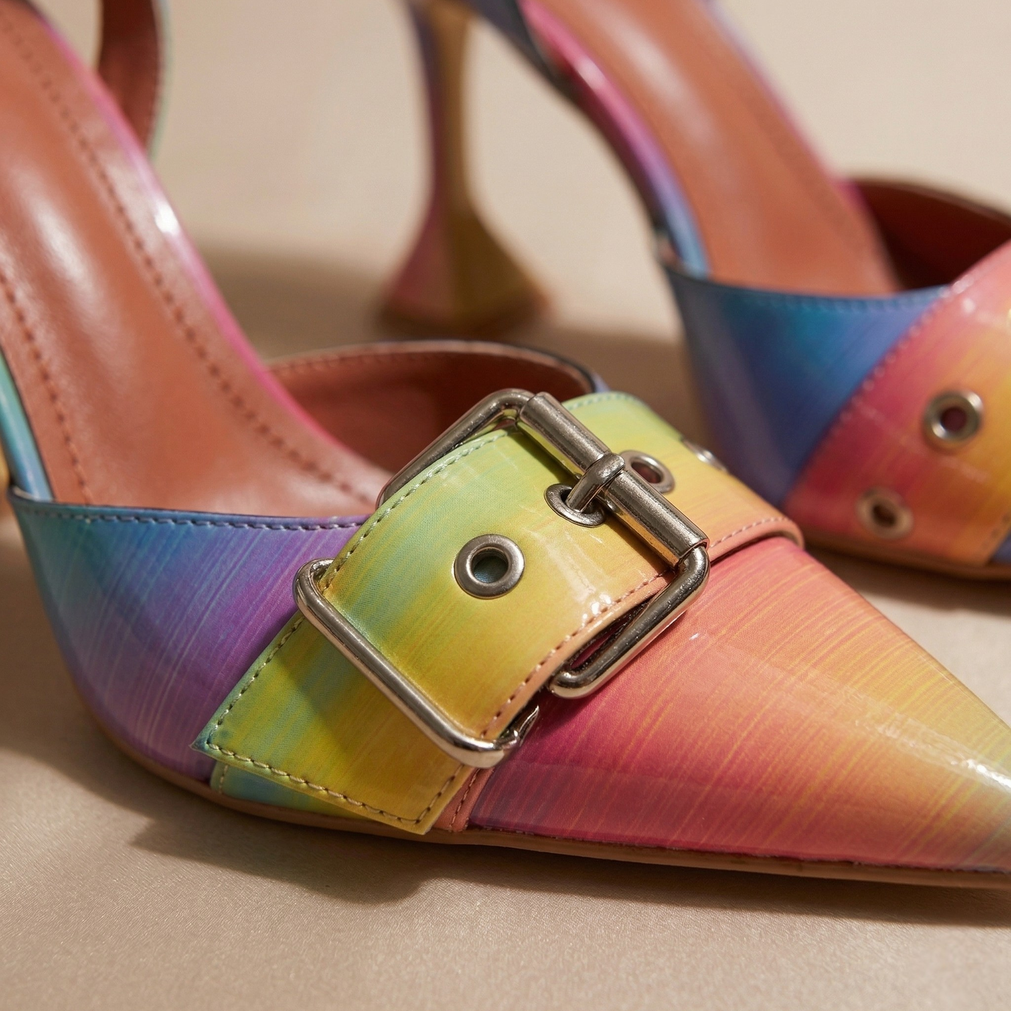 FIG Prism — Iridescent Buckle Slingback Heel