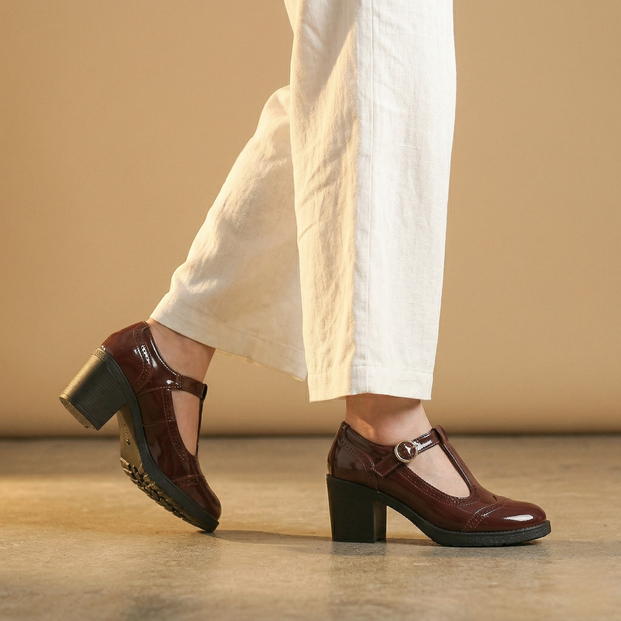 FIG Roux — Patent Brogue T-Bar Mary Jane Heel