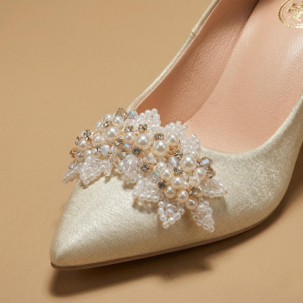 FIG Sera — Pearl Corsage Satin Stiletto