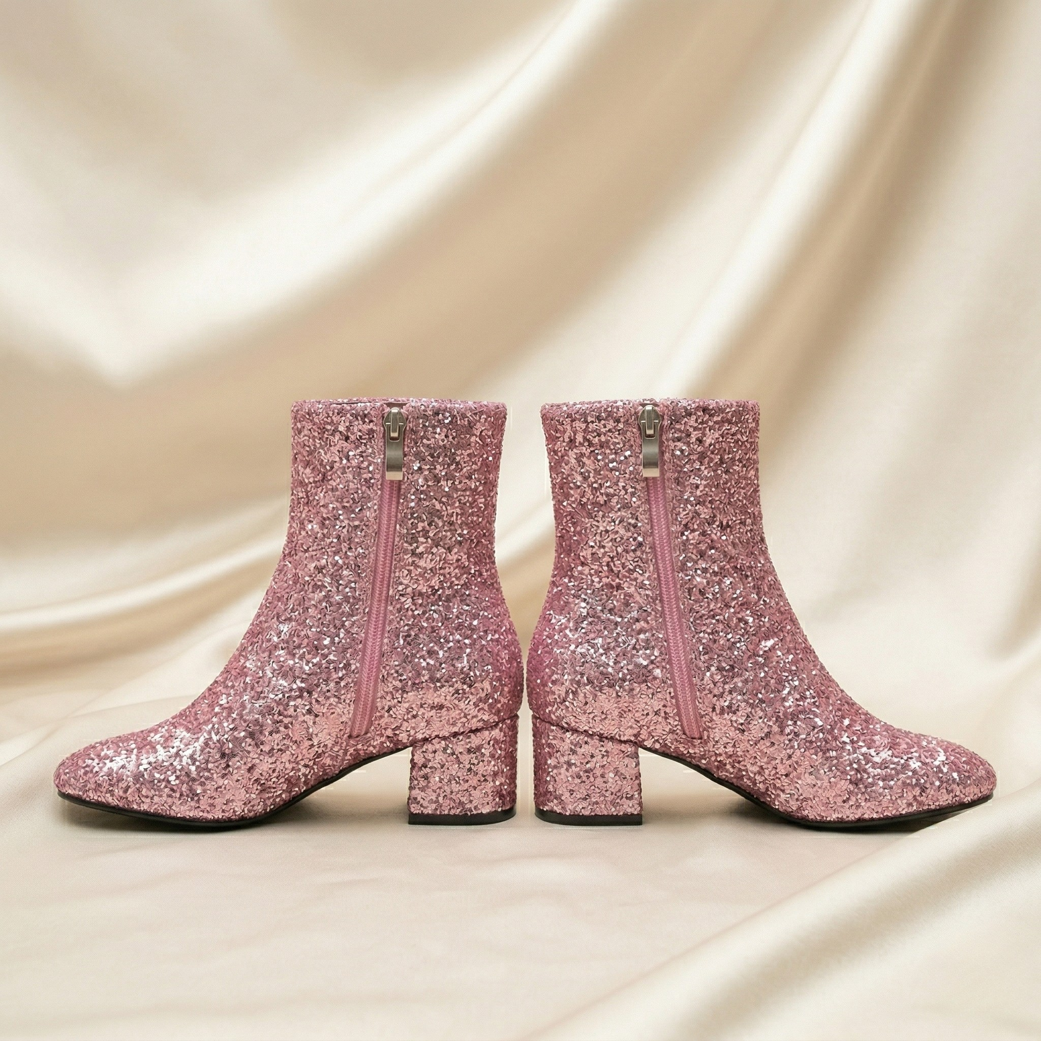 FIG Nova - Rose Glitter Block Heel Ankle Boot