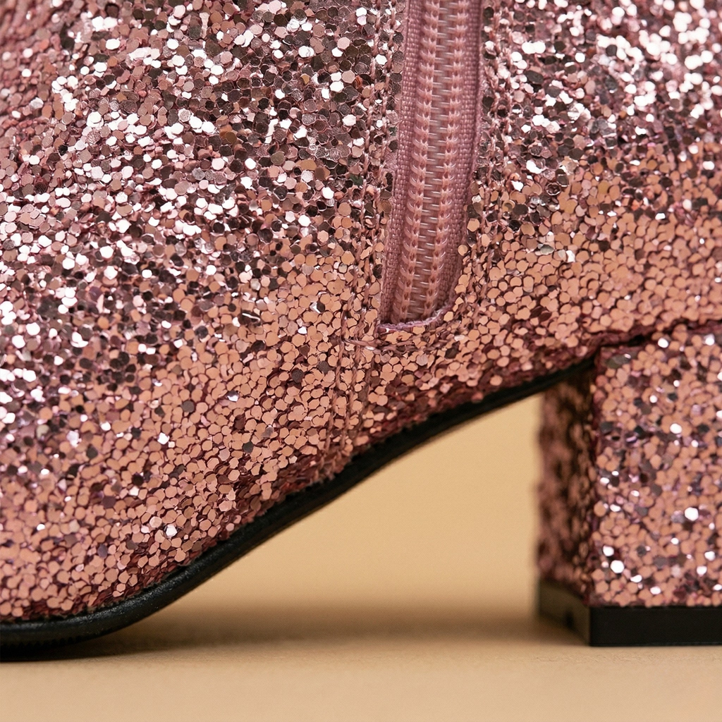 FIG Nova - Rose Glitter Block Heel Ankle Boot