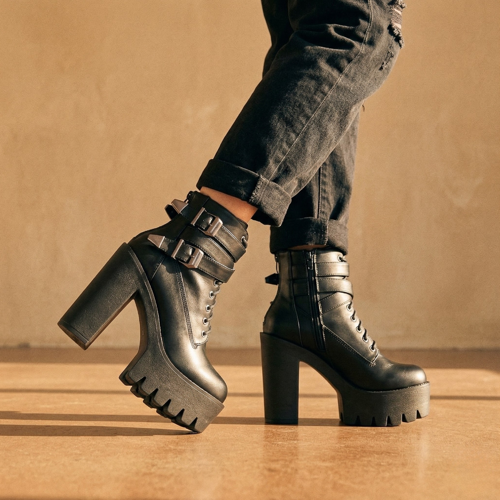 FIG Vael — Double Buckle Platform Lace-Up Combat Boot