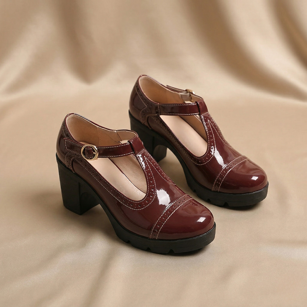 FIG Roux — Patent Brogue T-Bar Mary Jane Heel
