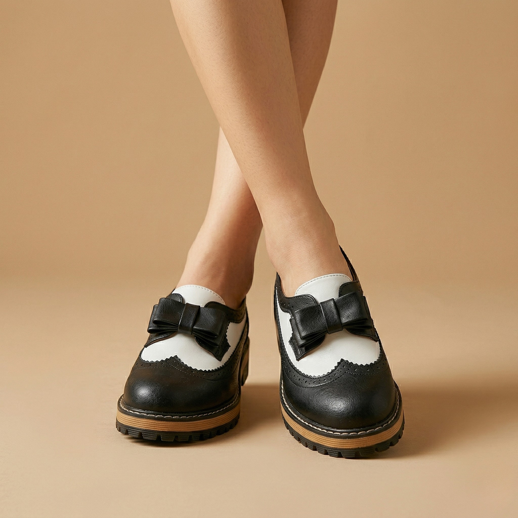 FIG Noire - Two-Tone Bow Brogue Loafer