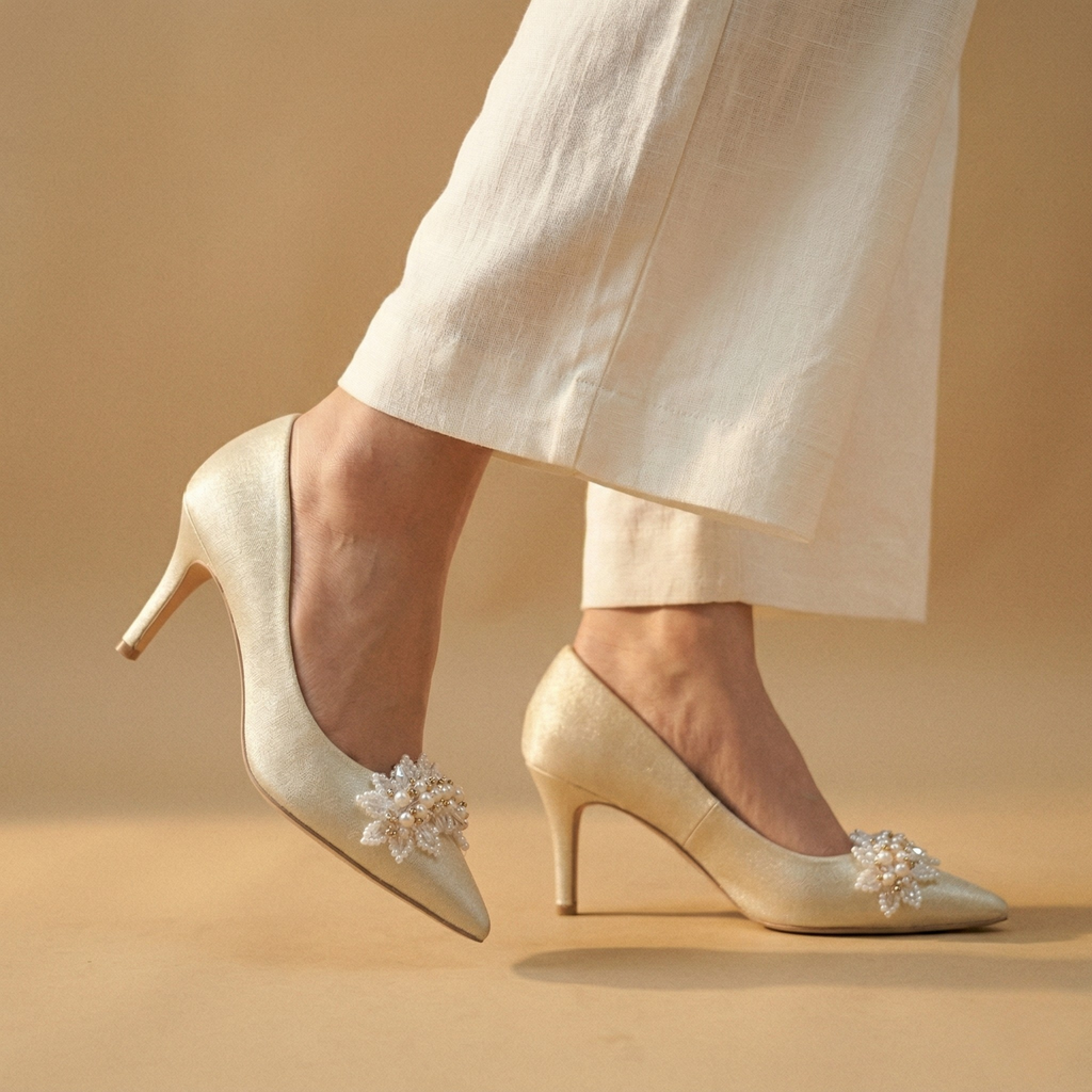 FIG Sera — Pearl Corsage Satin Stiletto