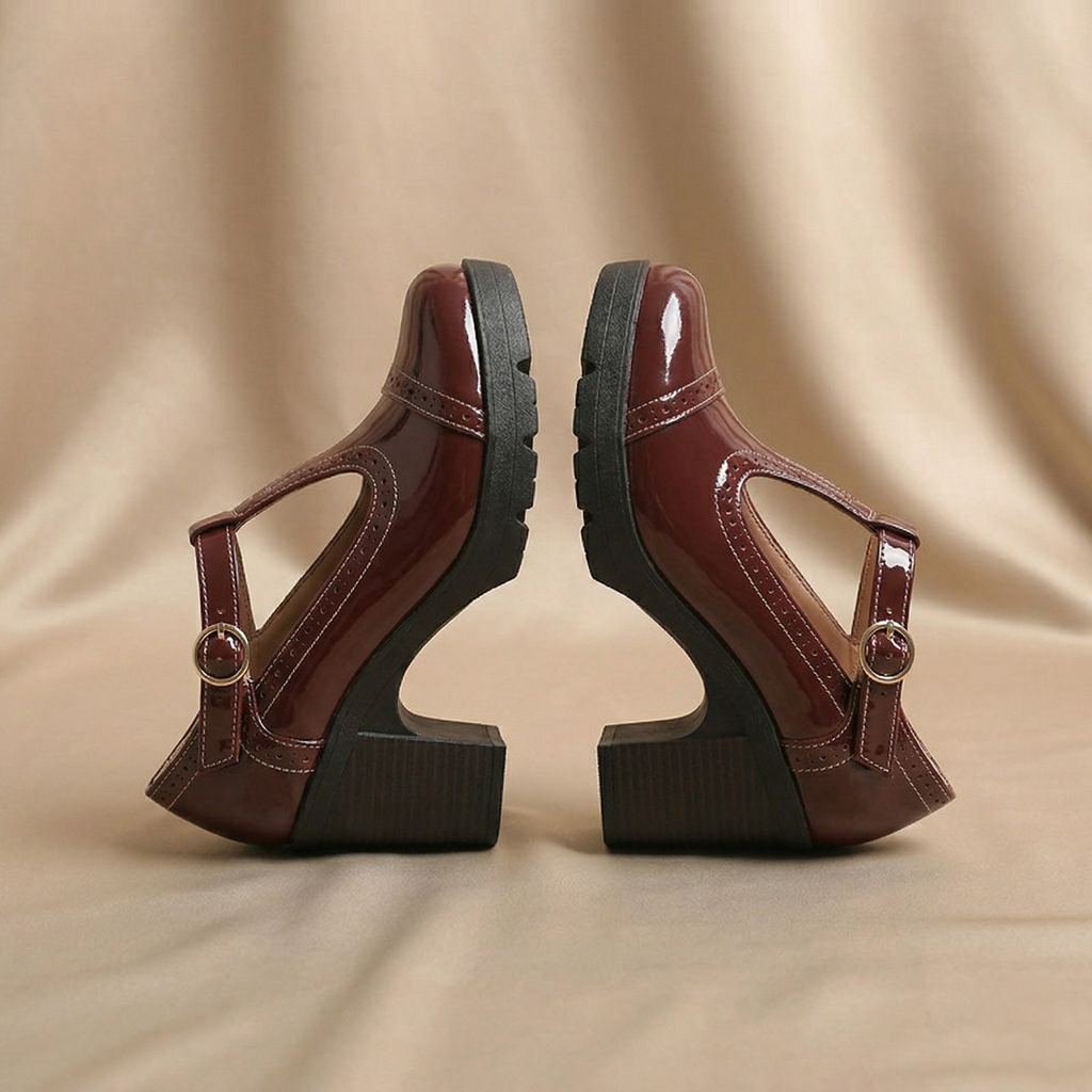 FIG Roux — Patent Brogue T-Bar Mary Jane Heel