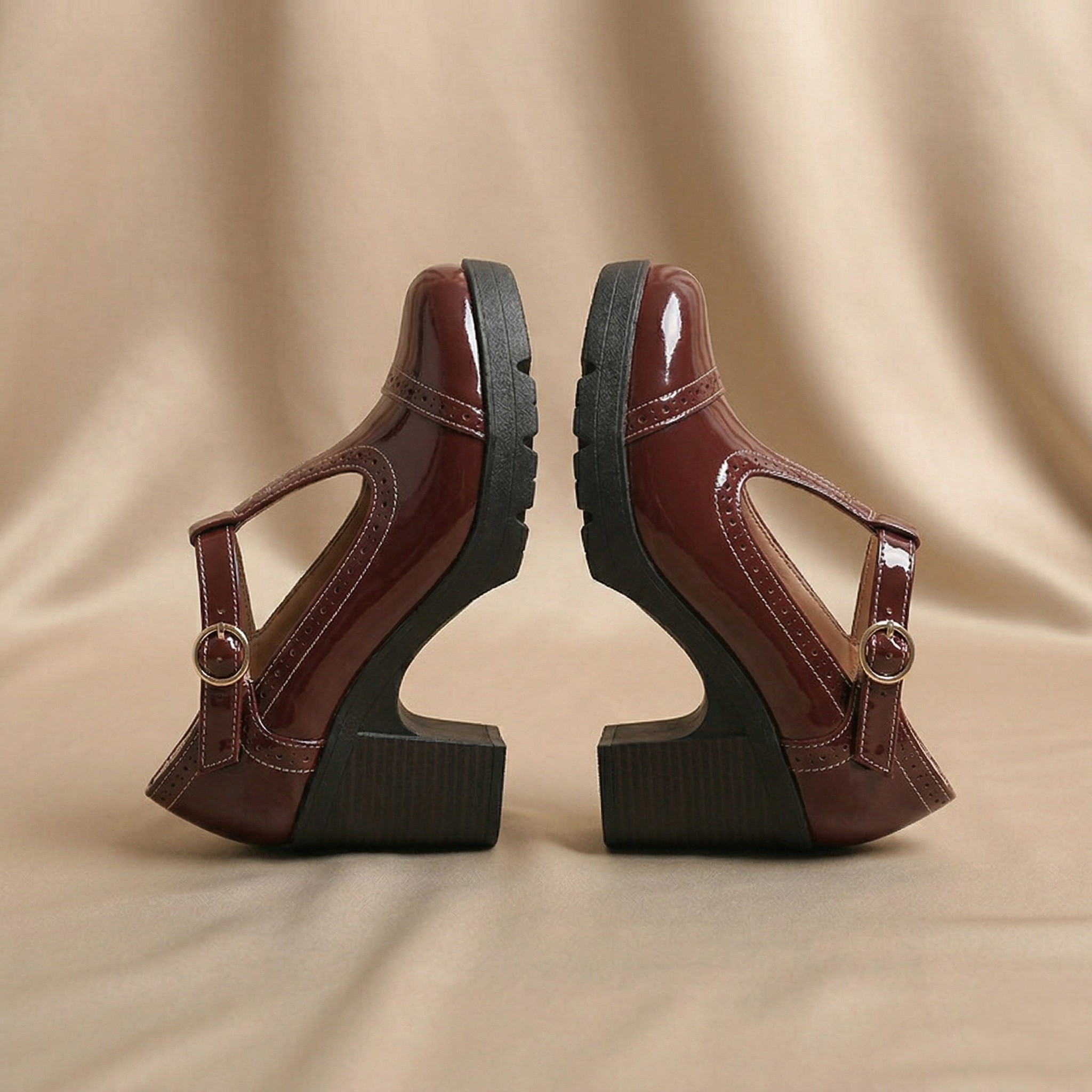 FIG Roux — Patent Brogue T-Bar Mary Jane Heel