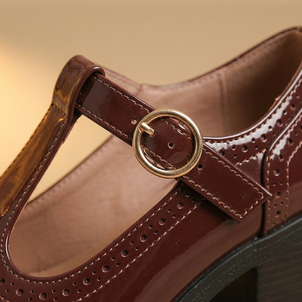 FIG Roux — Patent Brogue T-Bar Mary Jane Heel