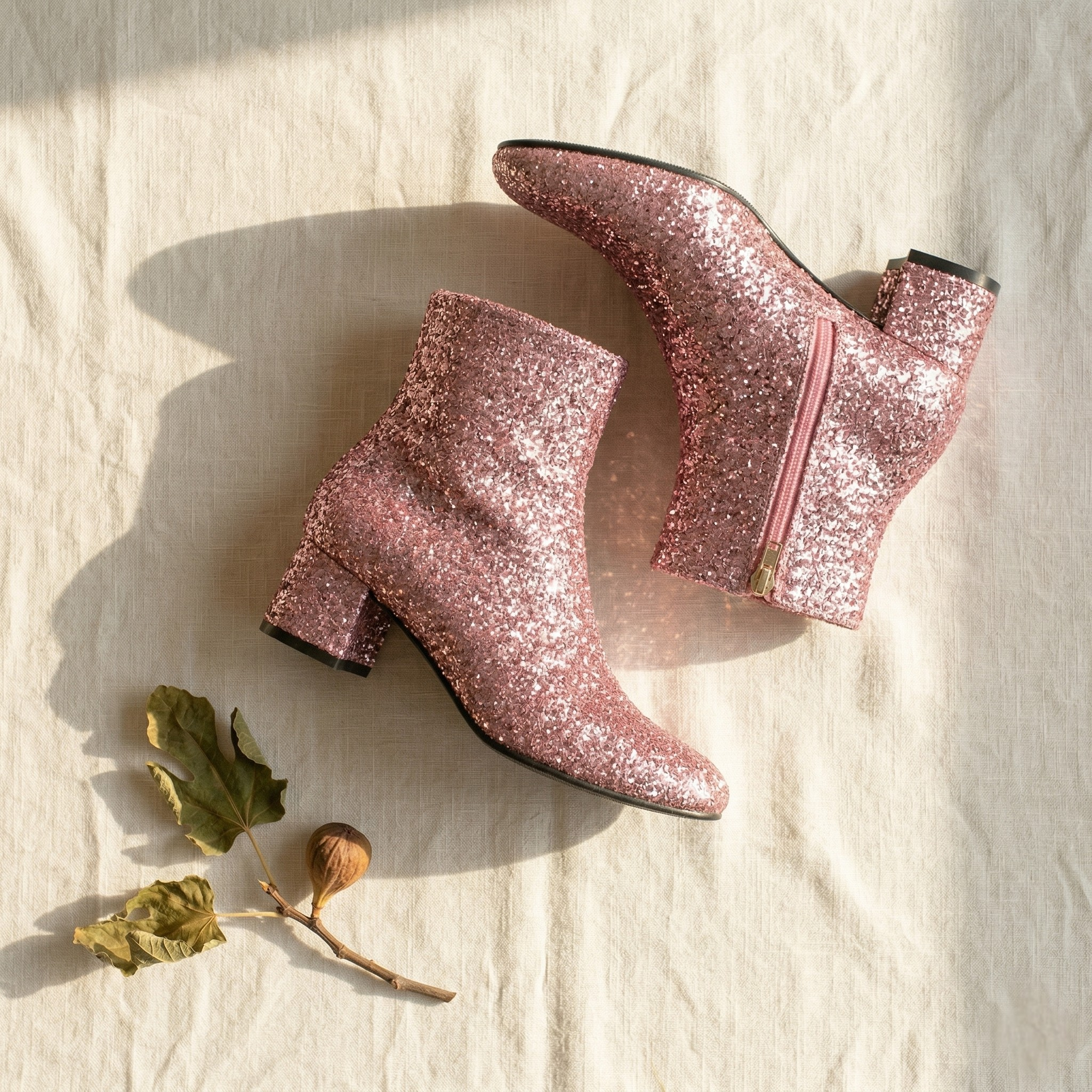 FIG Nova - Rose Glitter Block Heel Ankle Boot